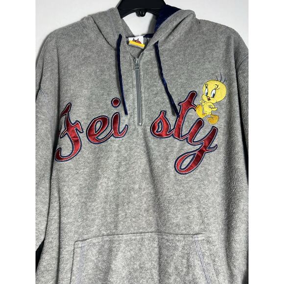 Vintage Tweety Bird Looney Tunes Womens Gray Zip-Up Hoodie 3X Embroidered - Picture 1 of 4